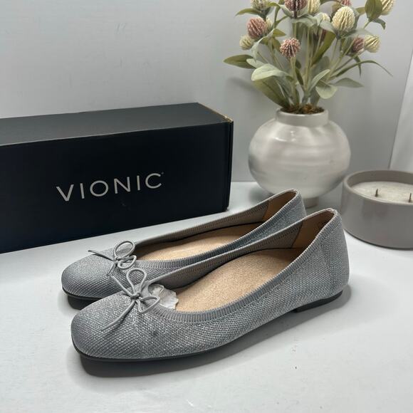 Vionic Shoes - Vionic Klara Knit Square Toe Flats Silver Women's 7 Narrow Comfort Arch Support